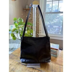 Vintage Monsac Black smooth Leather Double Handle Shoulder handbag Excellent